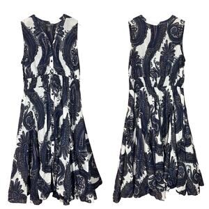 Chelsea & Theodore Boho Button Up Dress Navy Paisley Cottagecore Boho Size 2X